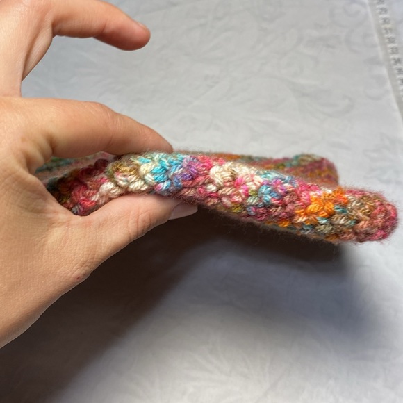 New Handmade Oven Mit Knit Double Thick HotPad Trivet Crochet Orange Variegated - Picture 3 of 5